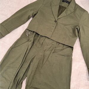 Lioness Sage Green Blazer and Trouser set with chain